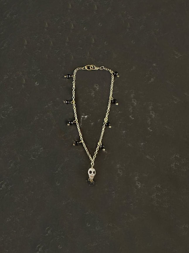 Dia De Los Muertos, Gothic, Fine Jewelry, Bead Drop With Sugar Skull Gold/Silver Plated Bracelet