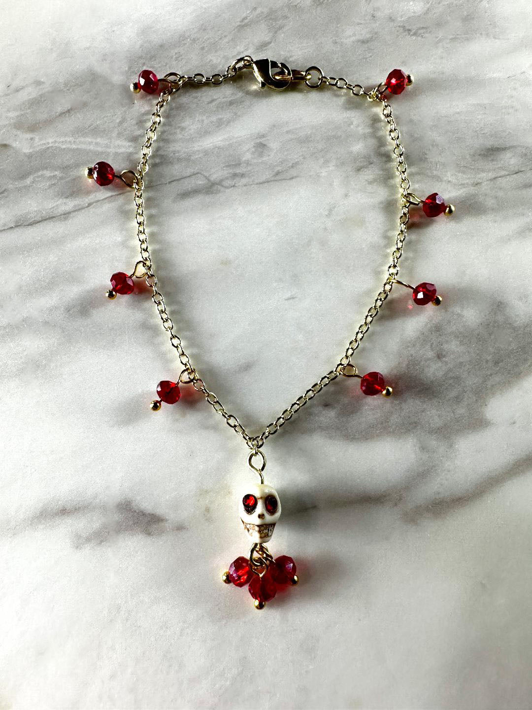 Dia De Los Muertos, Gothic, Fine Jewelry, Bead Drop With Sugar Skull Gold/Silver Plated Bracelet