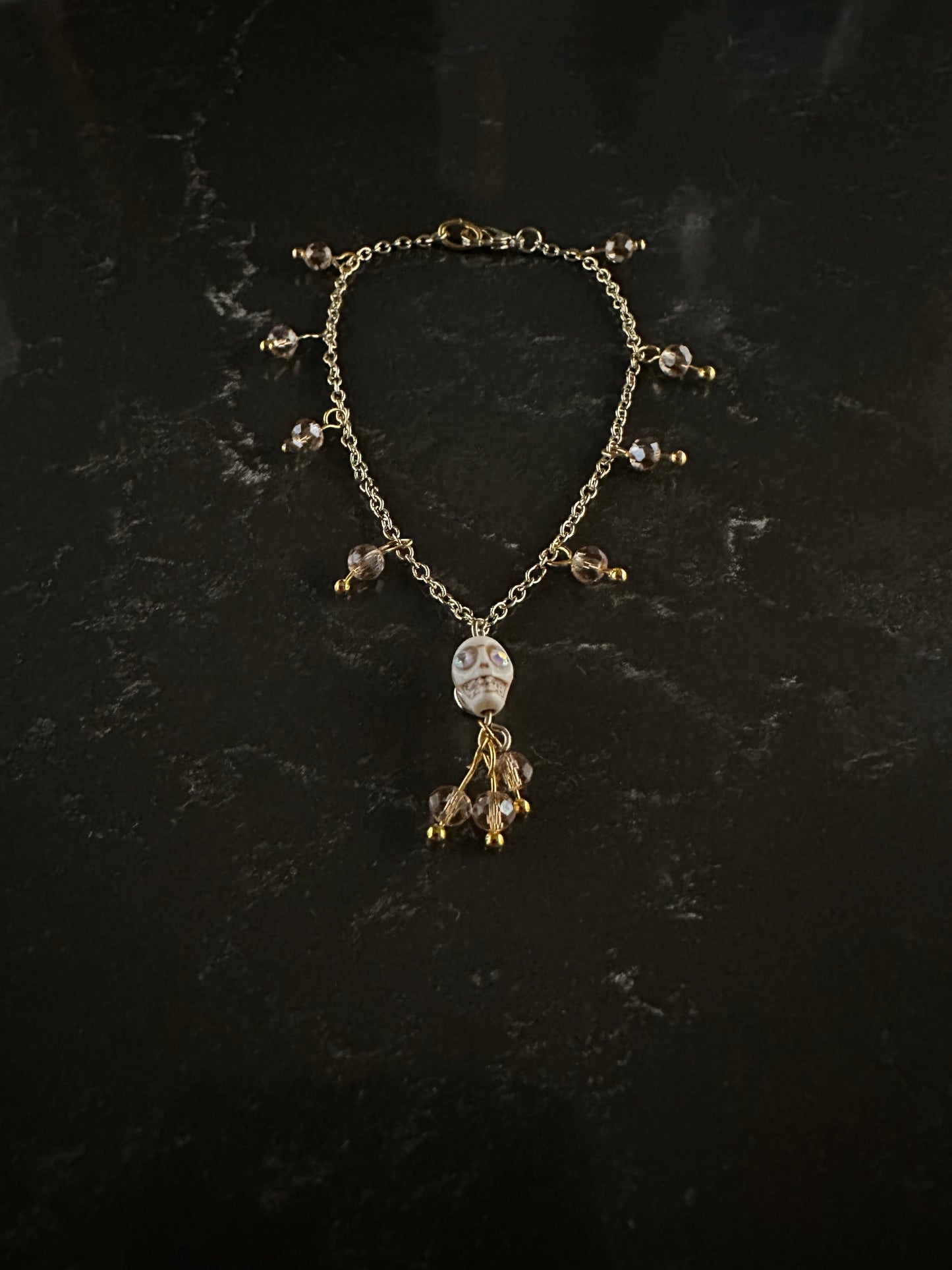 Dia De Los Muertos, Gothic, Fine Jewelry, Bead Drop With Sugar Skull Gold/Silver Plated Bracelet