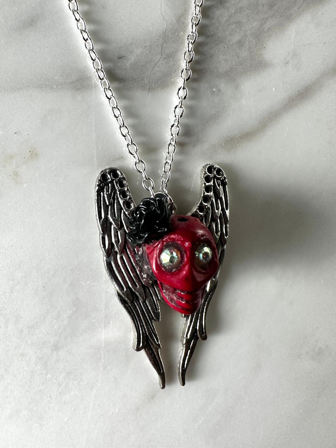 Dia De Los Muertos, Gothic, Winged Calavera with Rose