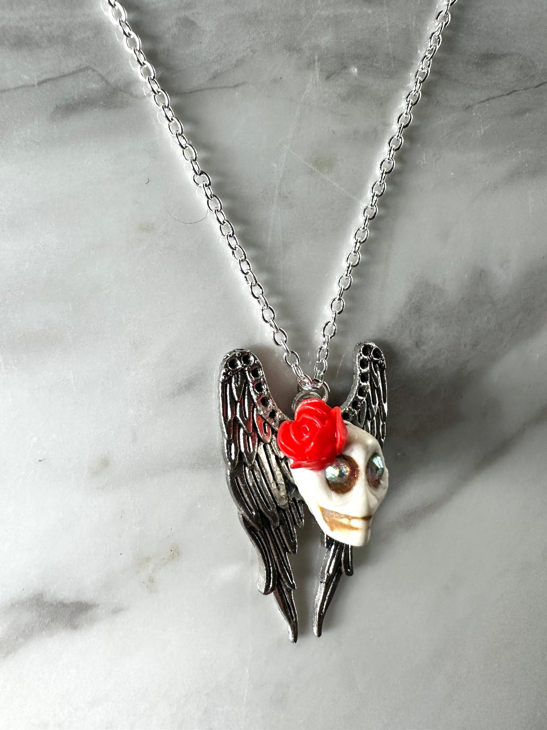 Dia De Los Muertos, Gothic, Winged Calavera with Rose