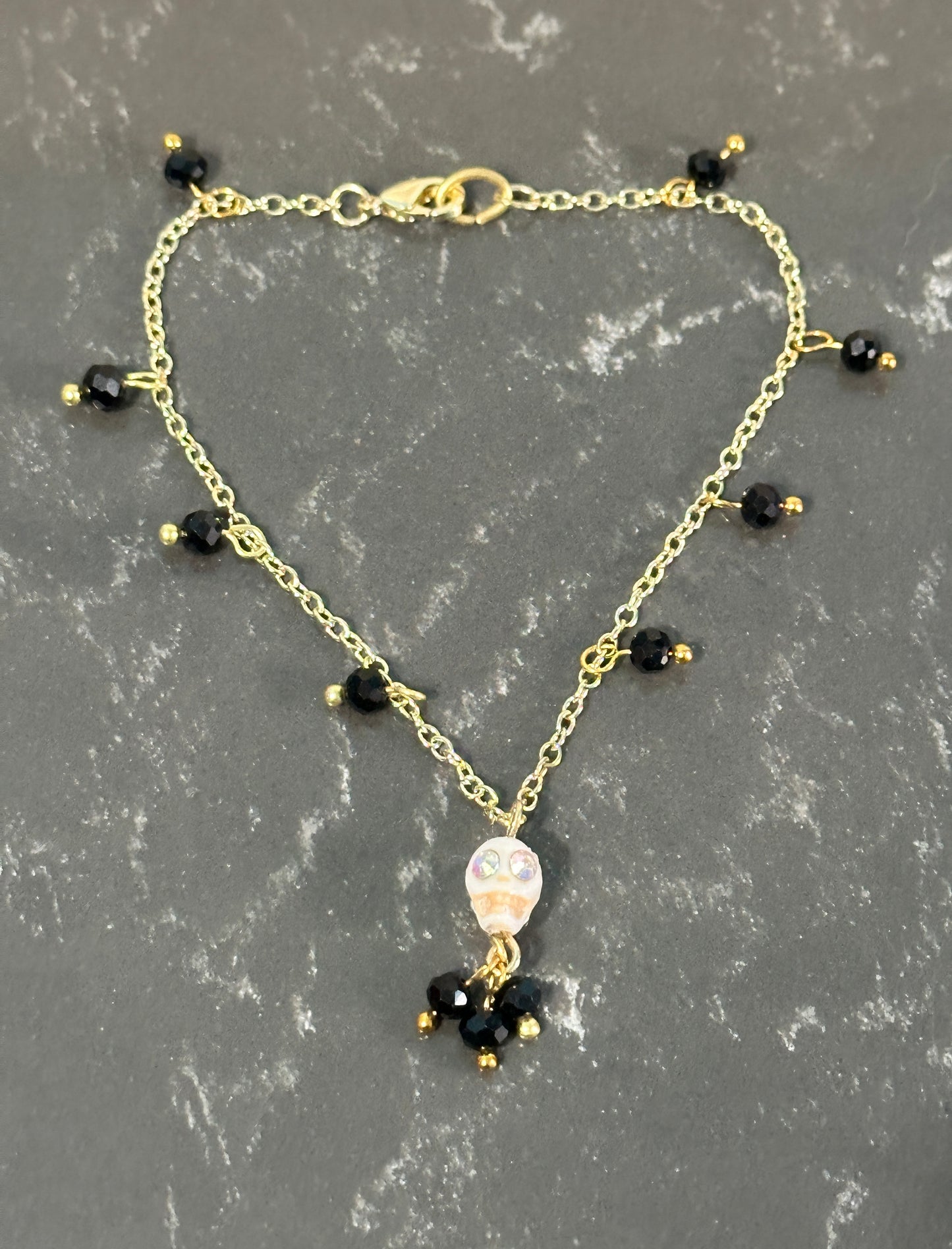 Dia De Los Muertos, Gothic, Fine Jewelry, Bead Drop With Sugar Skull Gold/Silver Plated Bracelet