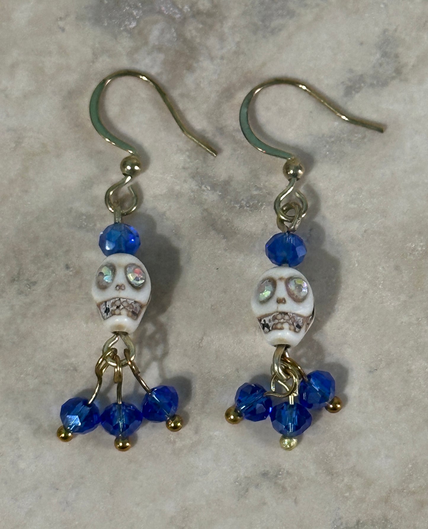 Dia De Los Muertos, Gothic, Fine Jewelry, Bead Drop With Sugar Skull, Gold Plated Earrings