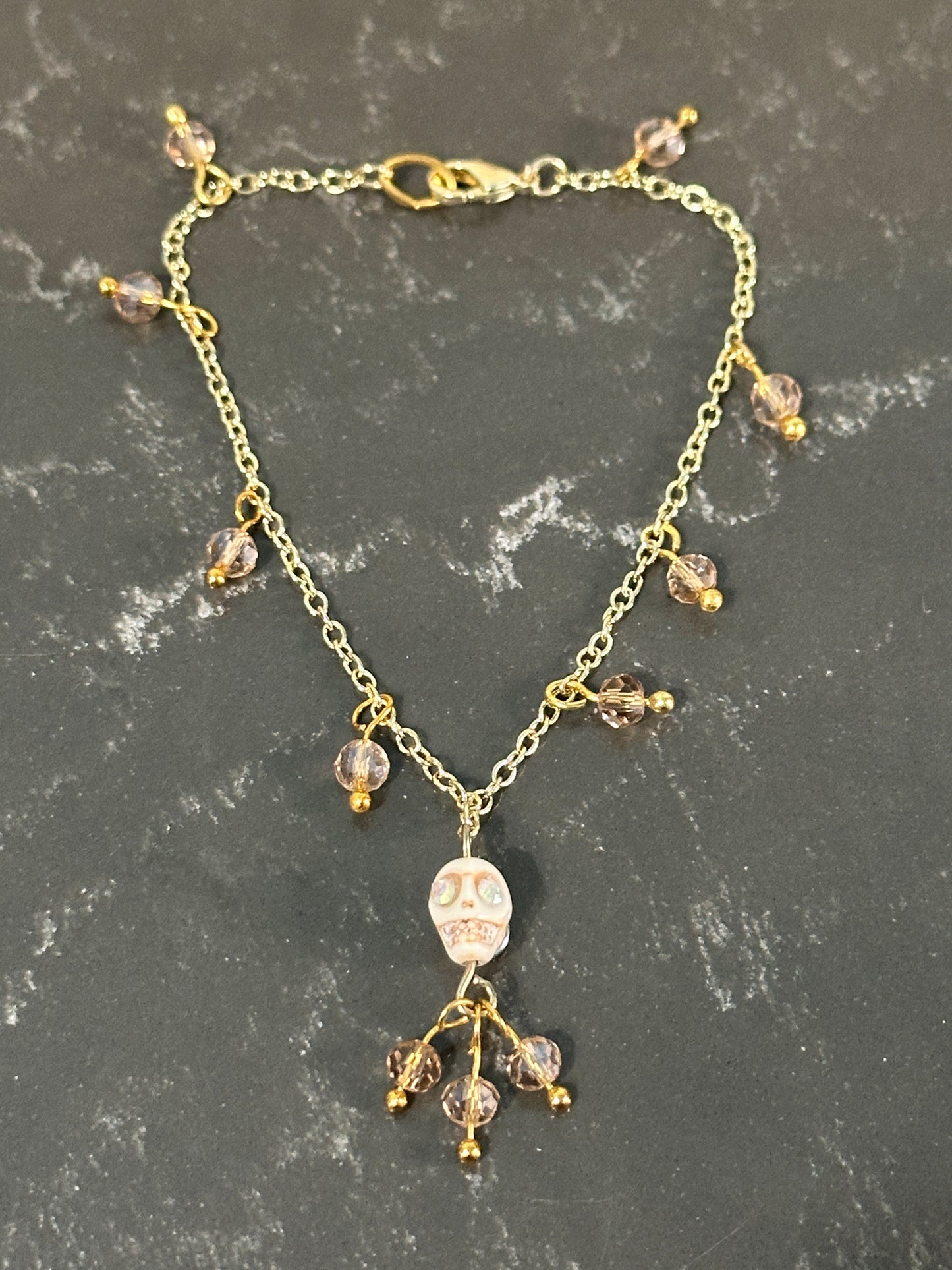 Dia De Los Muertos, Gothic, Fine Jewelry, Bead Drop With Sugar Skull Gold/Silver Plated Bracelet